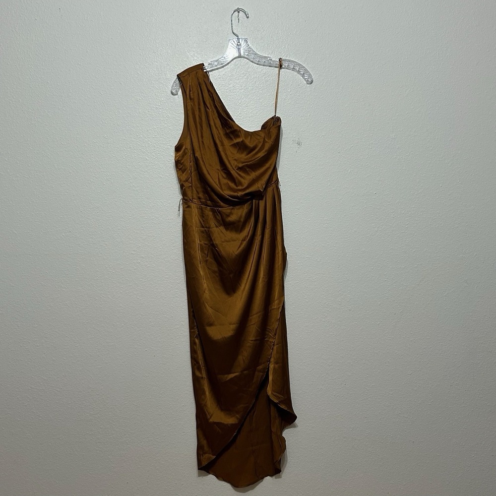 Baltic Born Bronze Celia One Shoulder Midi Dress Womens Size L NWT